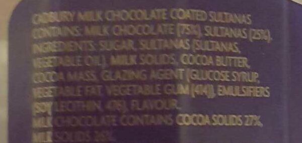 Chocolate Coated Sultanas - Ingredients
