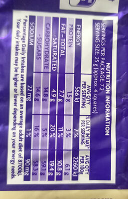 Cadbury Dairy Milk Top Deck - Valori nutrizionali - en