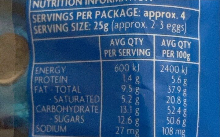 Carbury Oreo Eggs - Nutrition facts