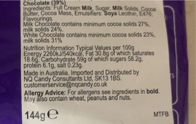 Freddo milky tops - Nutrition facts