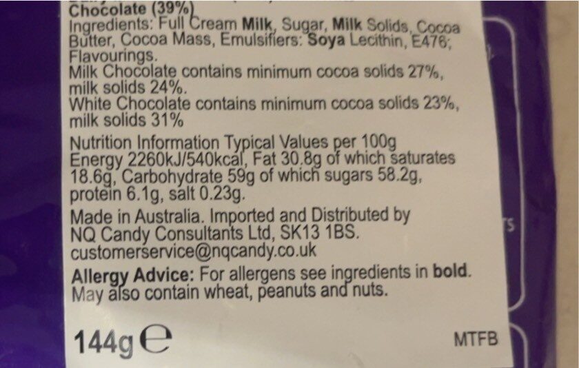 Freddo milky tops - Nutrition facts