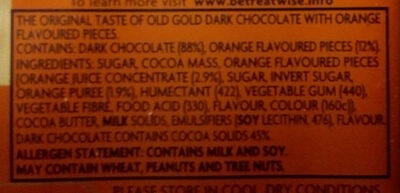 Old Gold Dark Chocolate Orange - Ingredients
