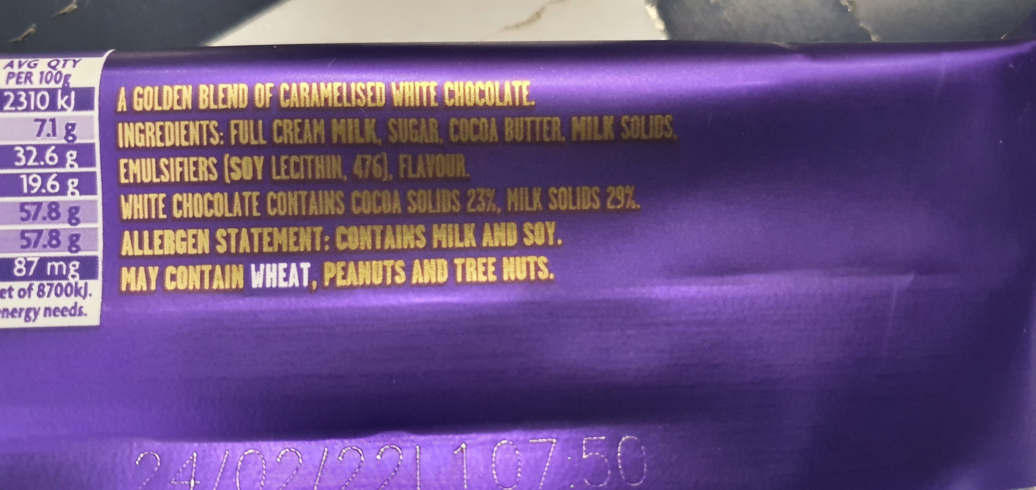 Caramilk chocolate bar - Ingredients