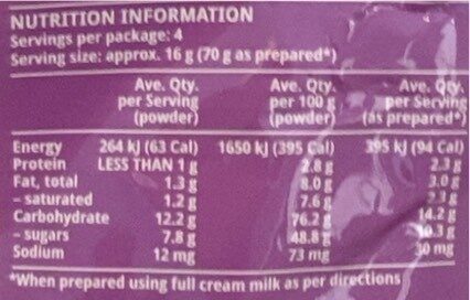 Creamy mouse mix chocolate - Nutrition facts