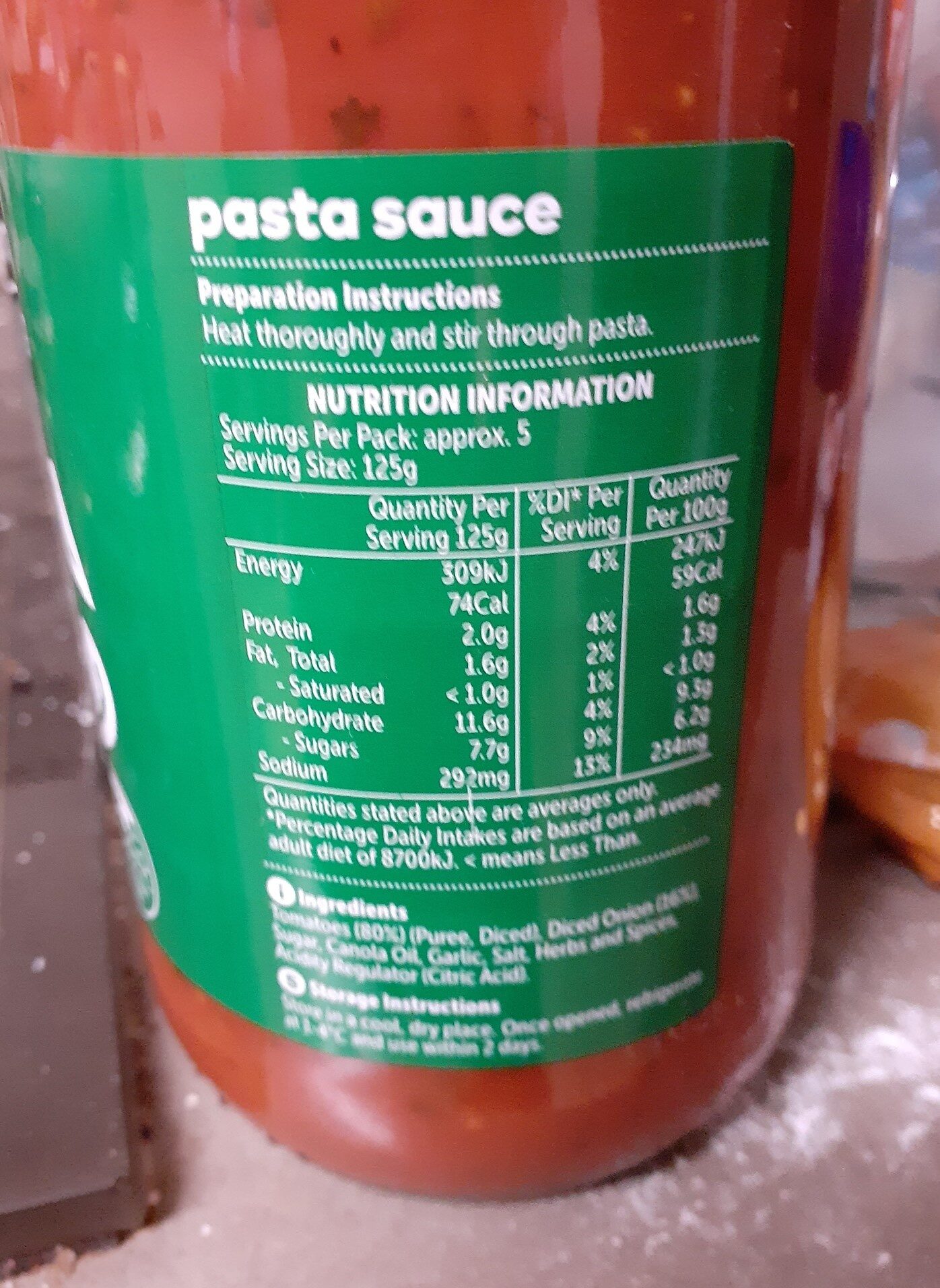 Pasta sauce - Ingredients