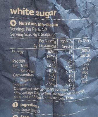 White sugar - Información nutricional - en