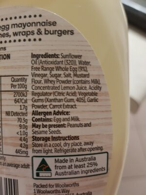 woolworths whole egg mayonnaise - Ingredients