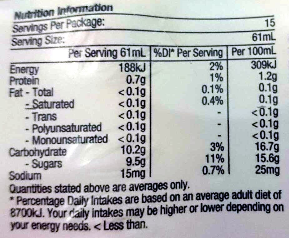 Probiotic Cultured Drink - Nutrition facts