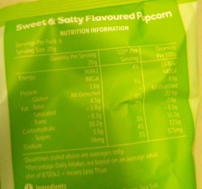 Sweet and salty popcorn - Nutrition facts