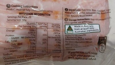 Middle bacon - Nutrition facts