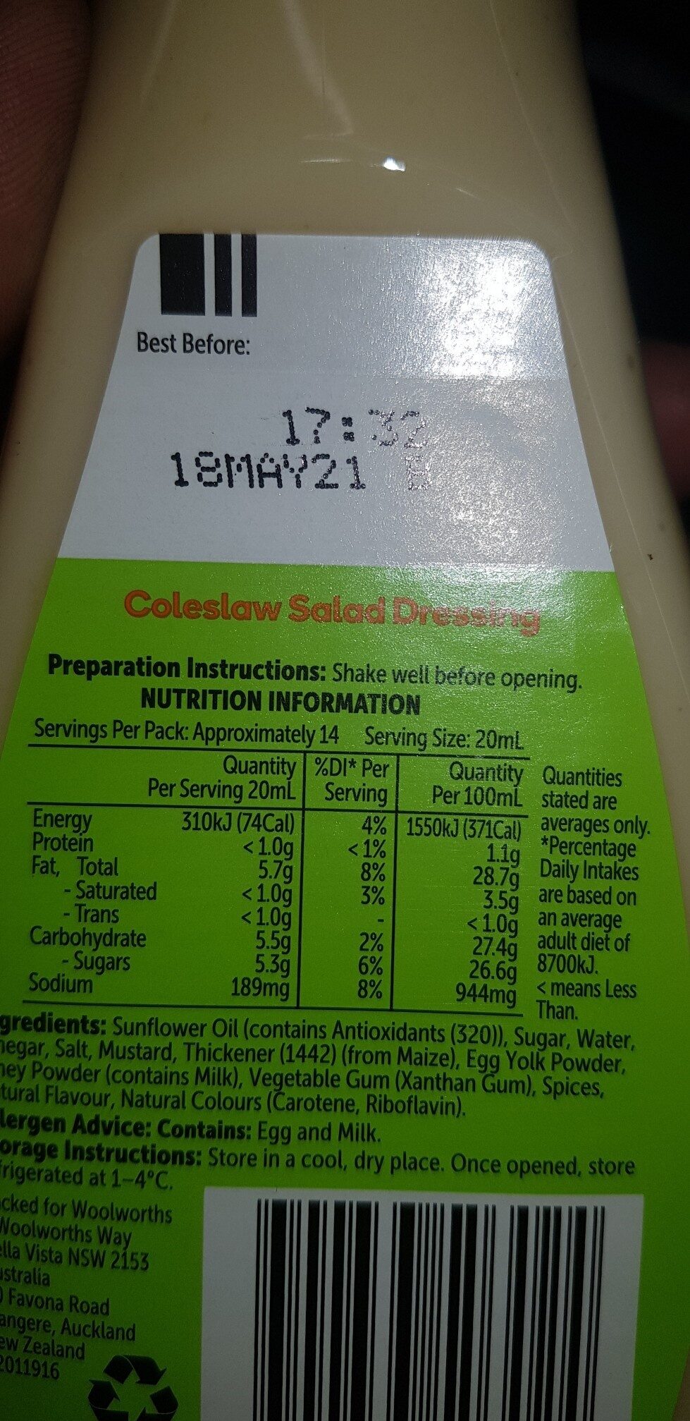 Coleslaw salad dressing - Ingredients