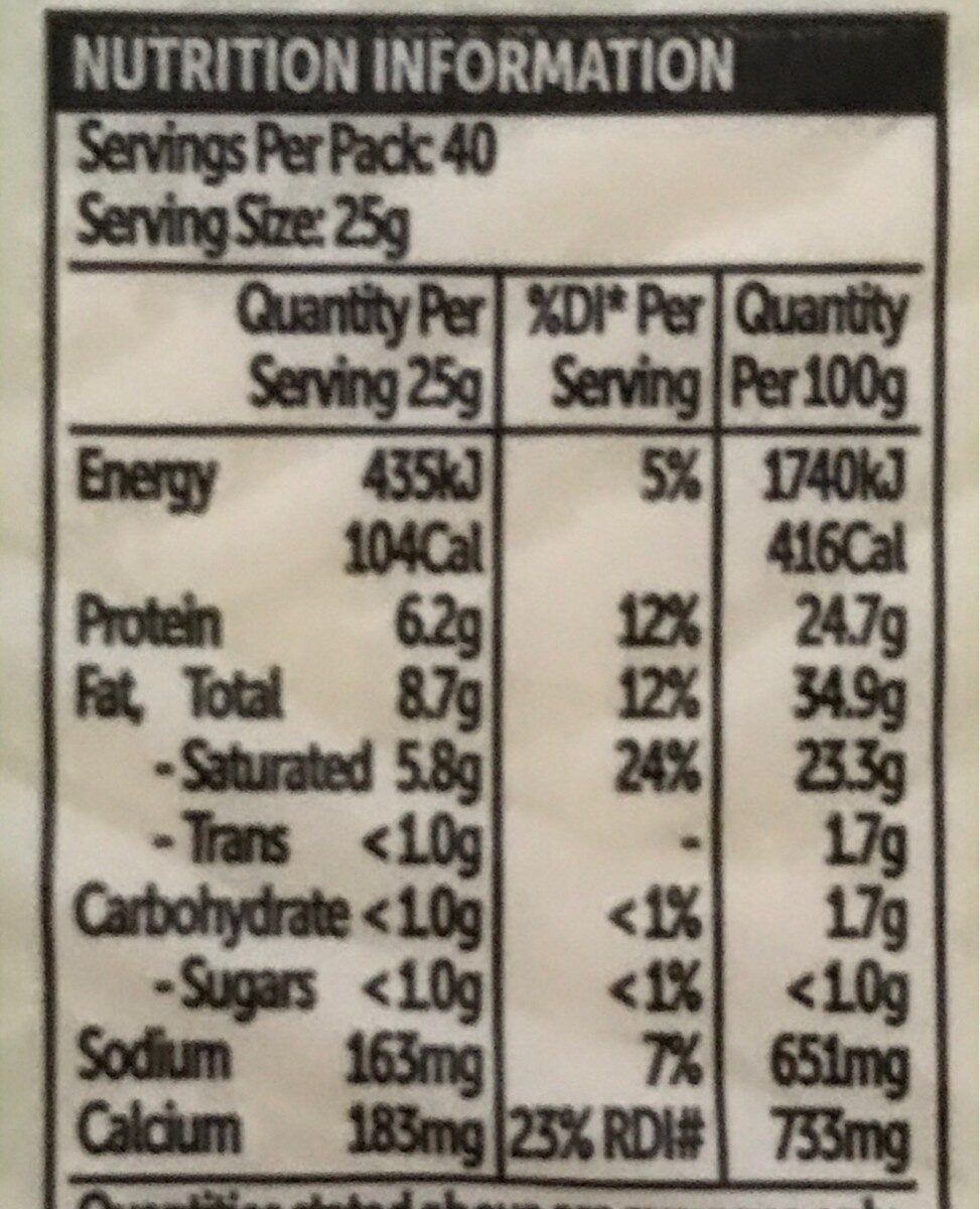 Tasty cheese - Nutrition facts