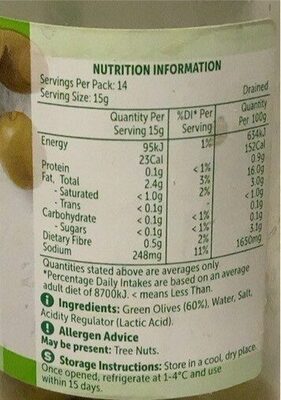 Whole Green Olives - Nutrition facts
