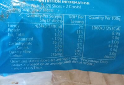 Soft White Bread - Nutrition facts