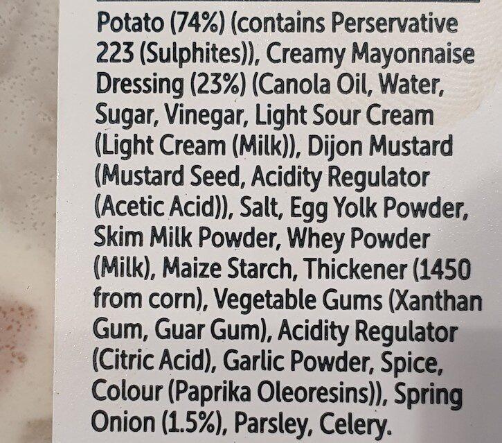 Potato salad - Ingrédients - en
