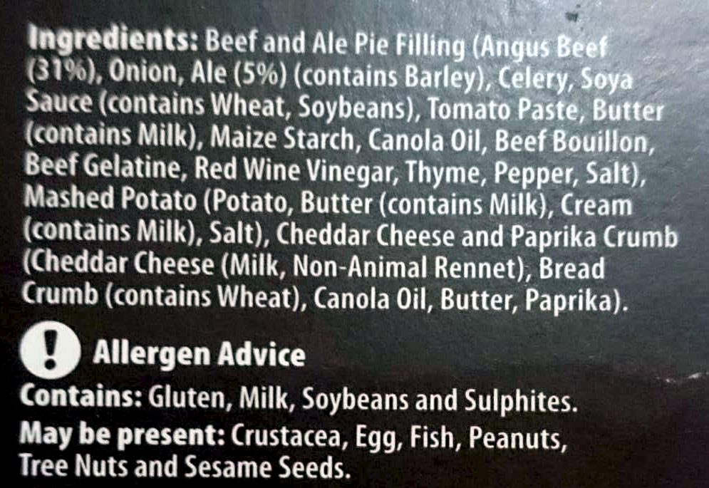 Beef and Ale Pie - Ingredients