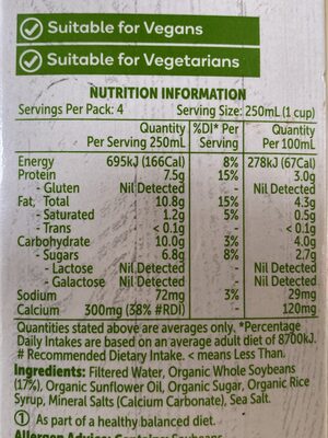 Organic Soy Milk - Nutrition facts