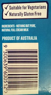Full Cream Pure Milk - Ingrédients - en