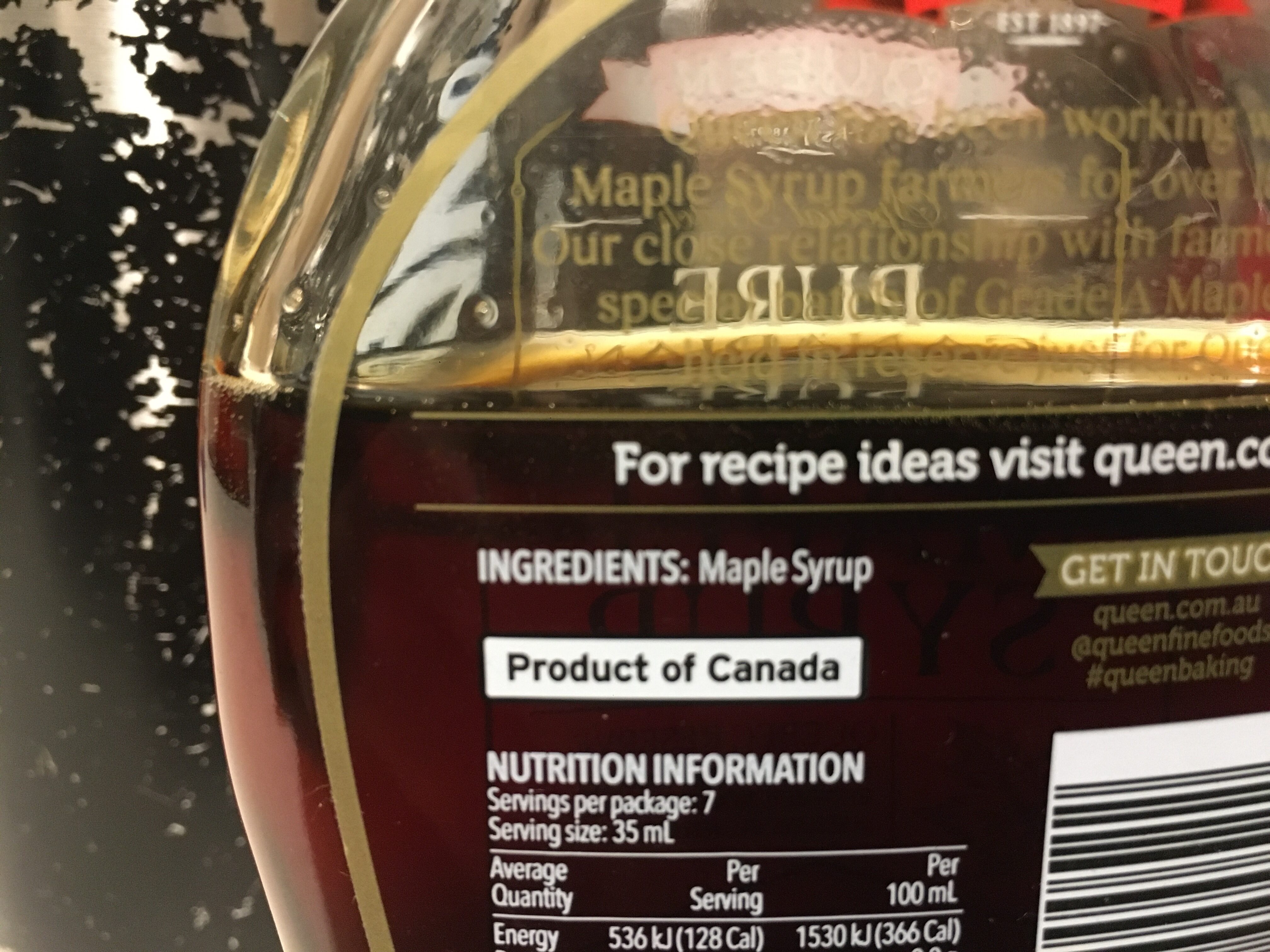 100% Pure Canadian Maple Syrup - Ingredients - fr