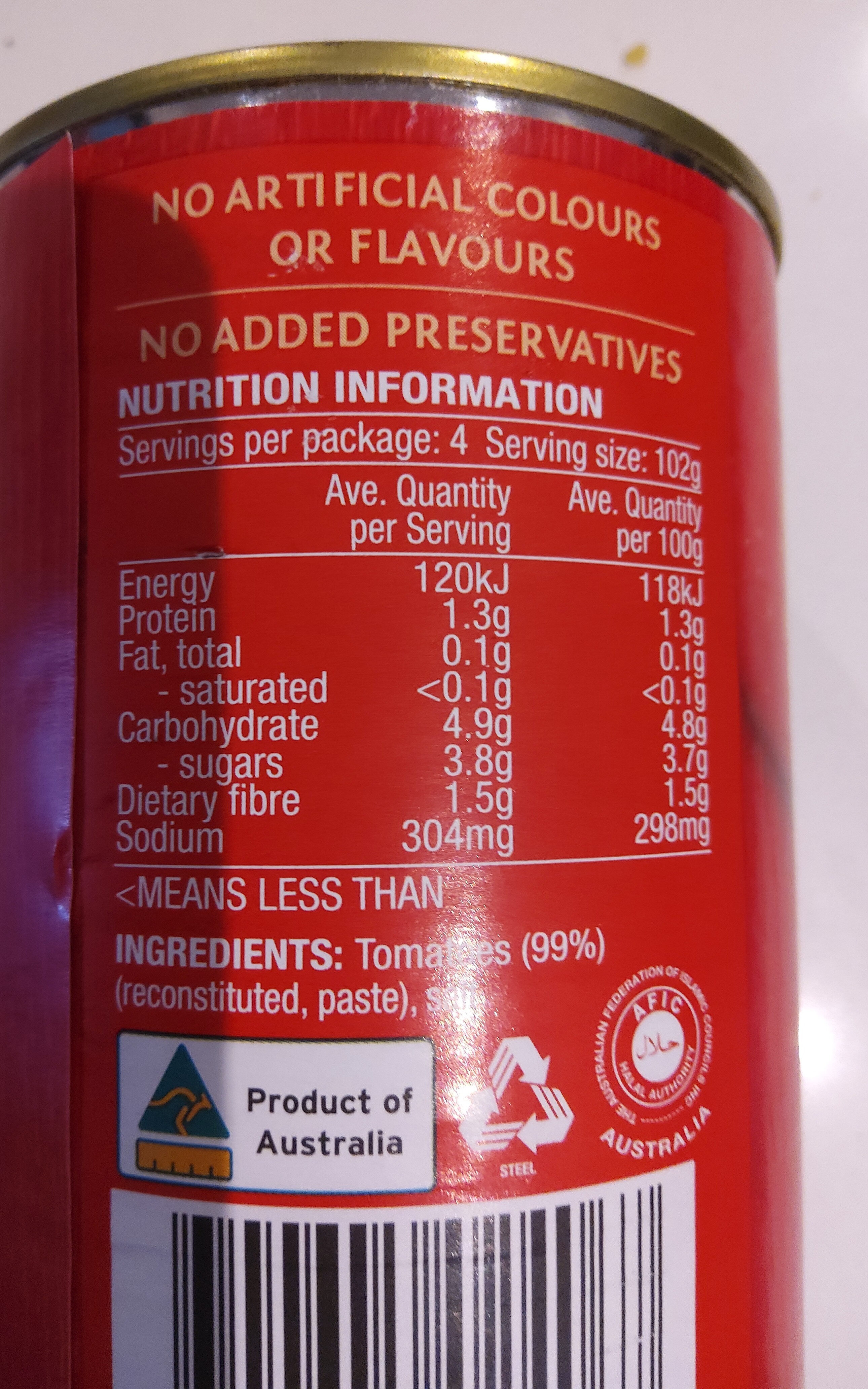 Leggo Tomato Puree 410g - Ingredients