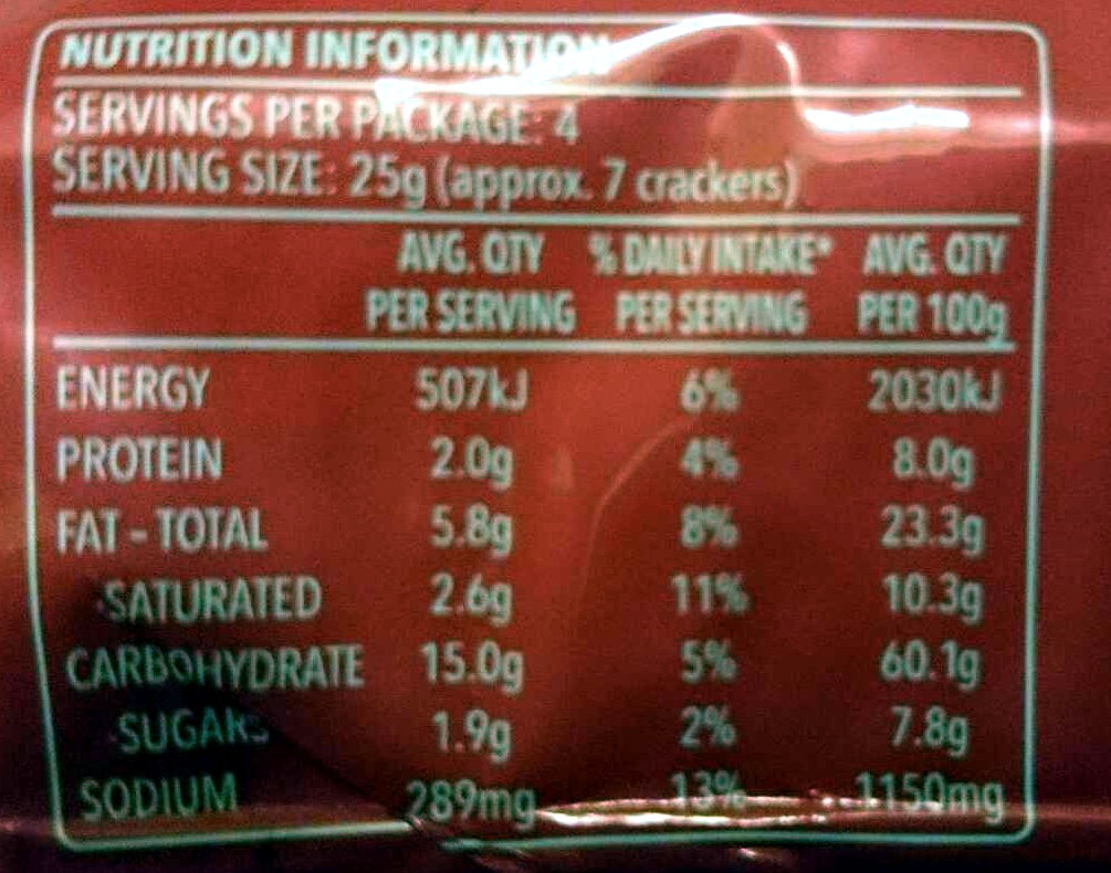 Ritz Snackz Smoky Bacon Flavour - Nutrition facts