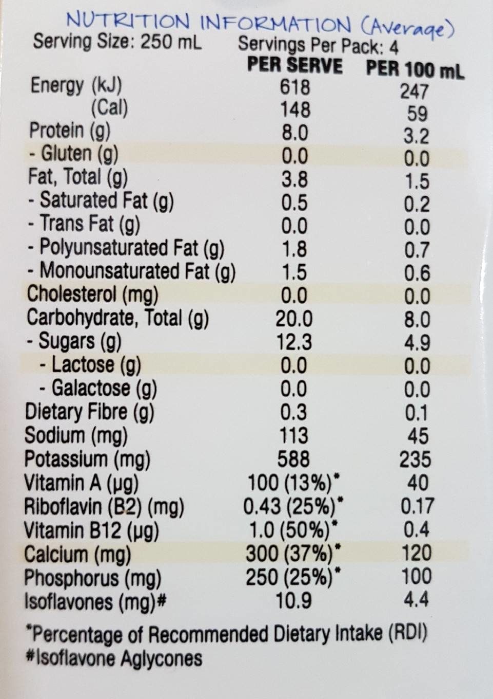 So good vanilla bliss soy milk - Nutrition facts