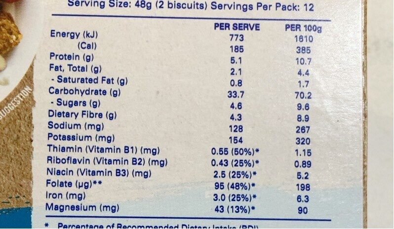 Sanitarium Weetbix Wheat Biscuits Multi Grain - Nutrition facts
