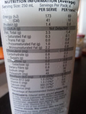 So Good Unsweetened Almond Milk Dairy Substitute Uht - Nutrition facts - fr