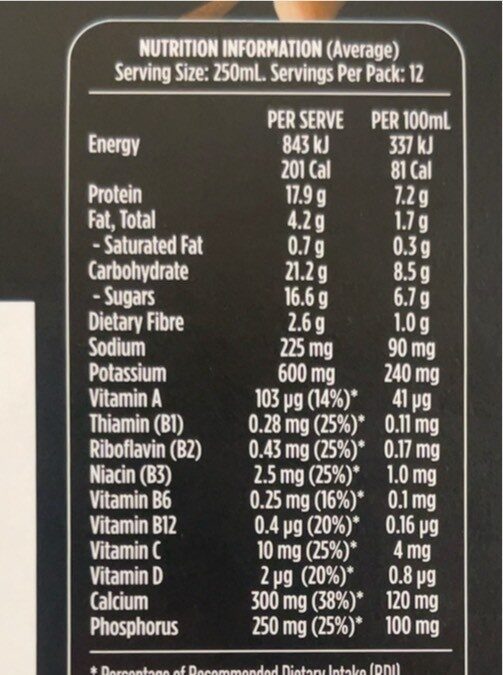 Up and go protein energize choc hit - Nutrition facts