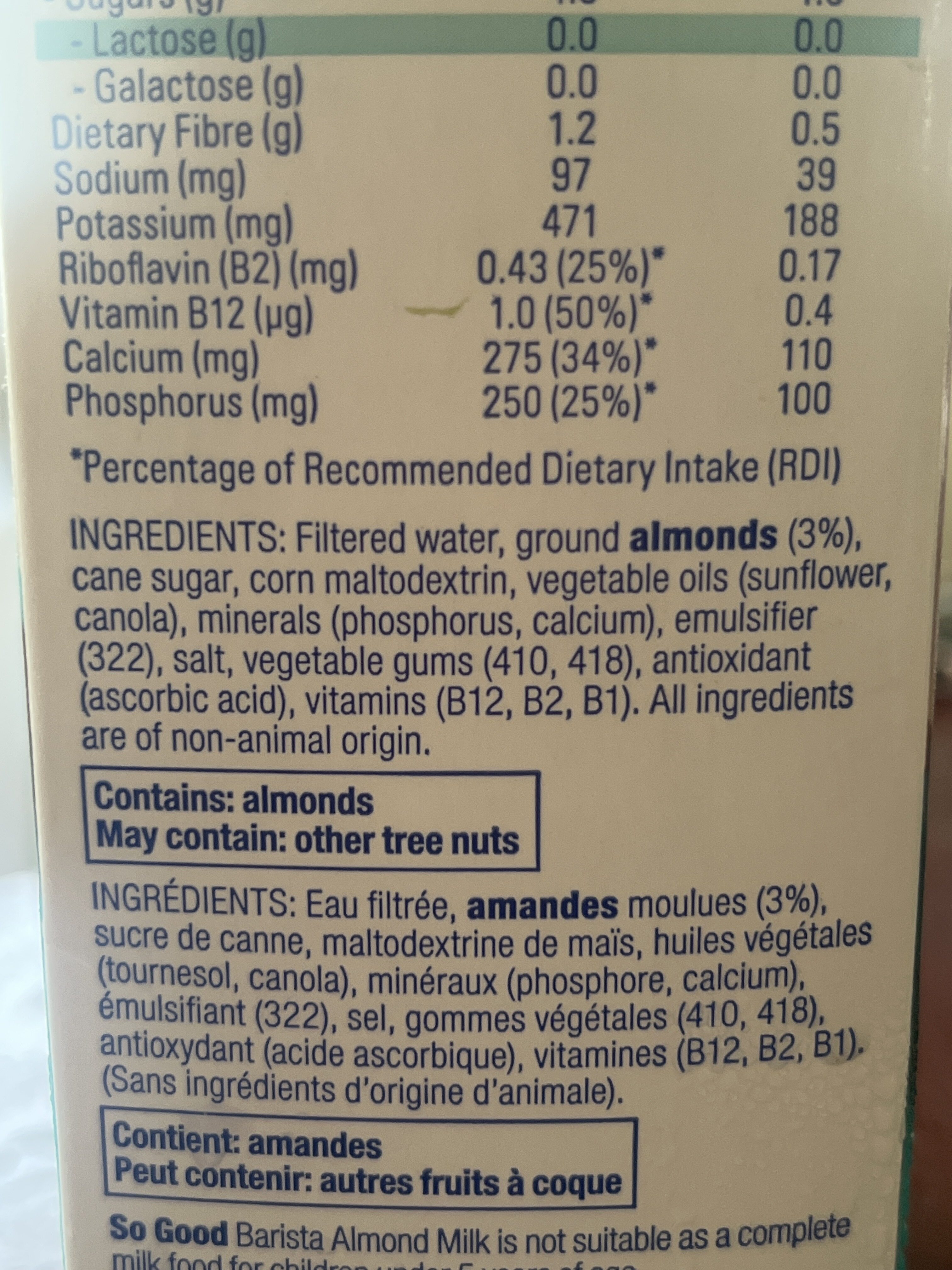 Almond milk barista edition - Ingredients