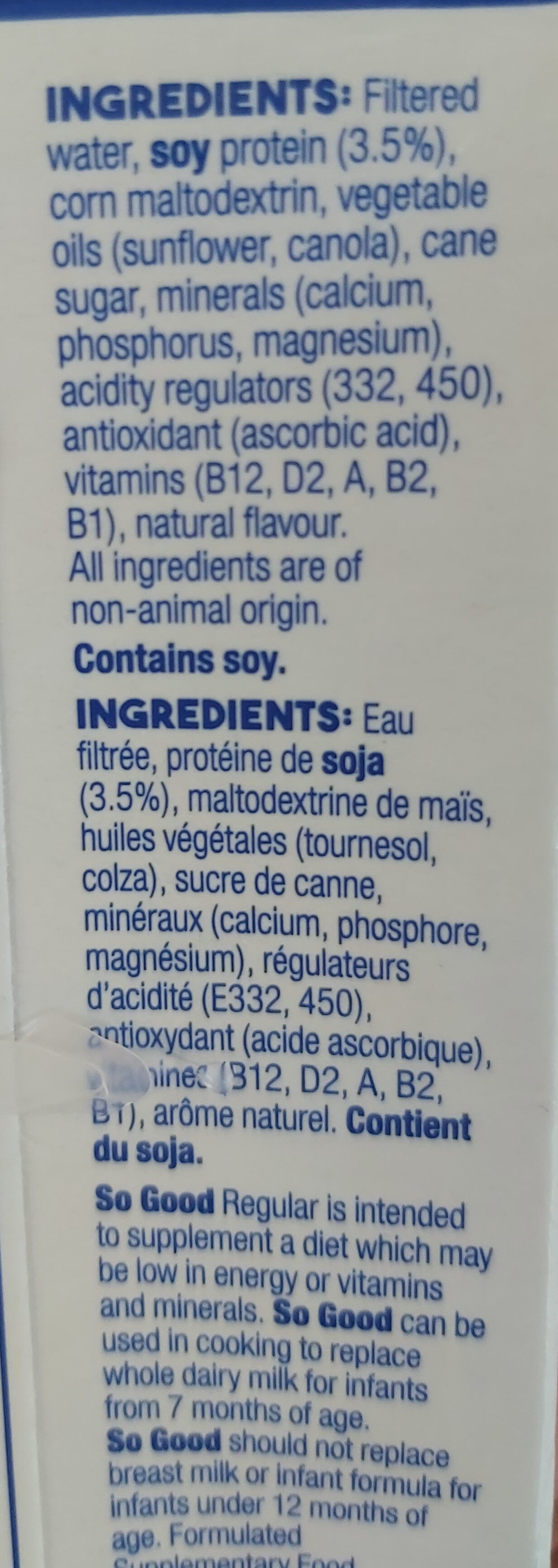 Regular soy milk - Ingredienser - en