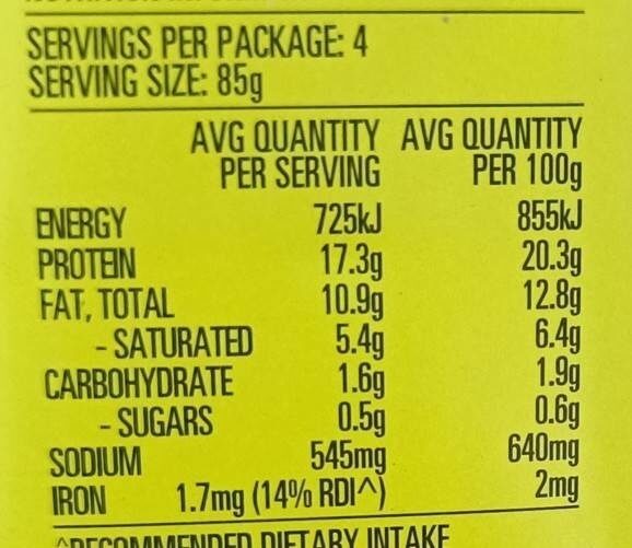 Corned beef lite - Nutrition facts