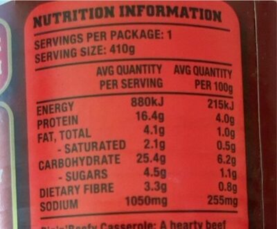 Heinz Big Eat Big ‘n’ Beefy Casserolex2 - Nutrition facts
