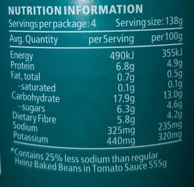 Heinz Beanz Salt Reduced - Nutrition facts