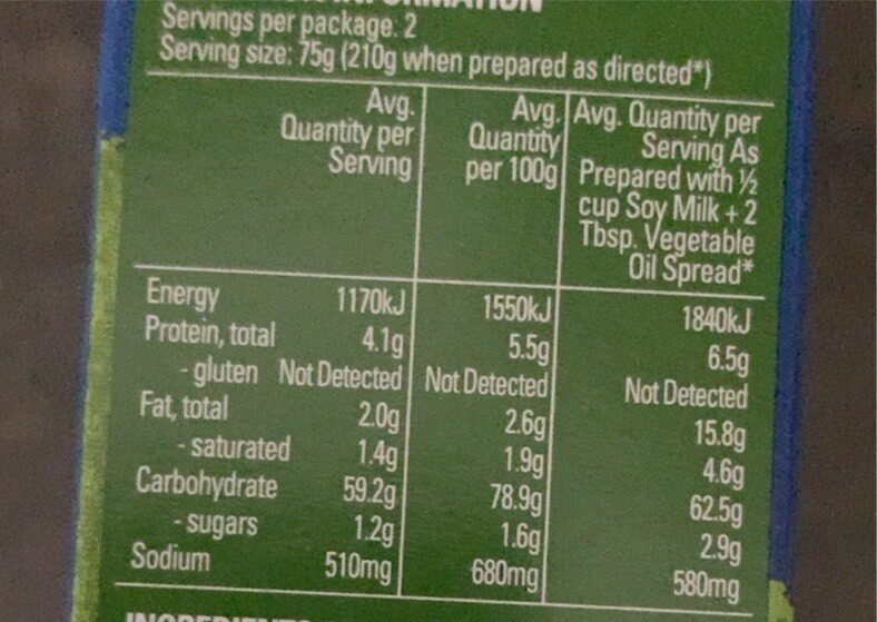 Mac and Cheese - Nutrition facts