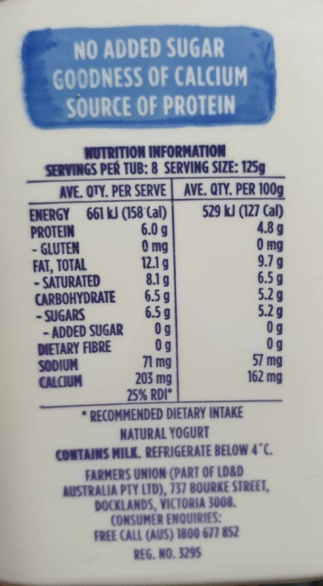 Farmers Union Greek Style Natural Yogurt - Nutrition facts