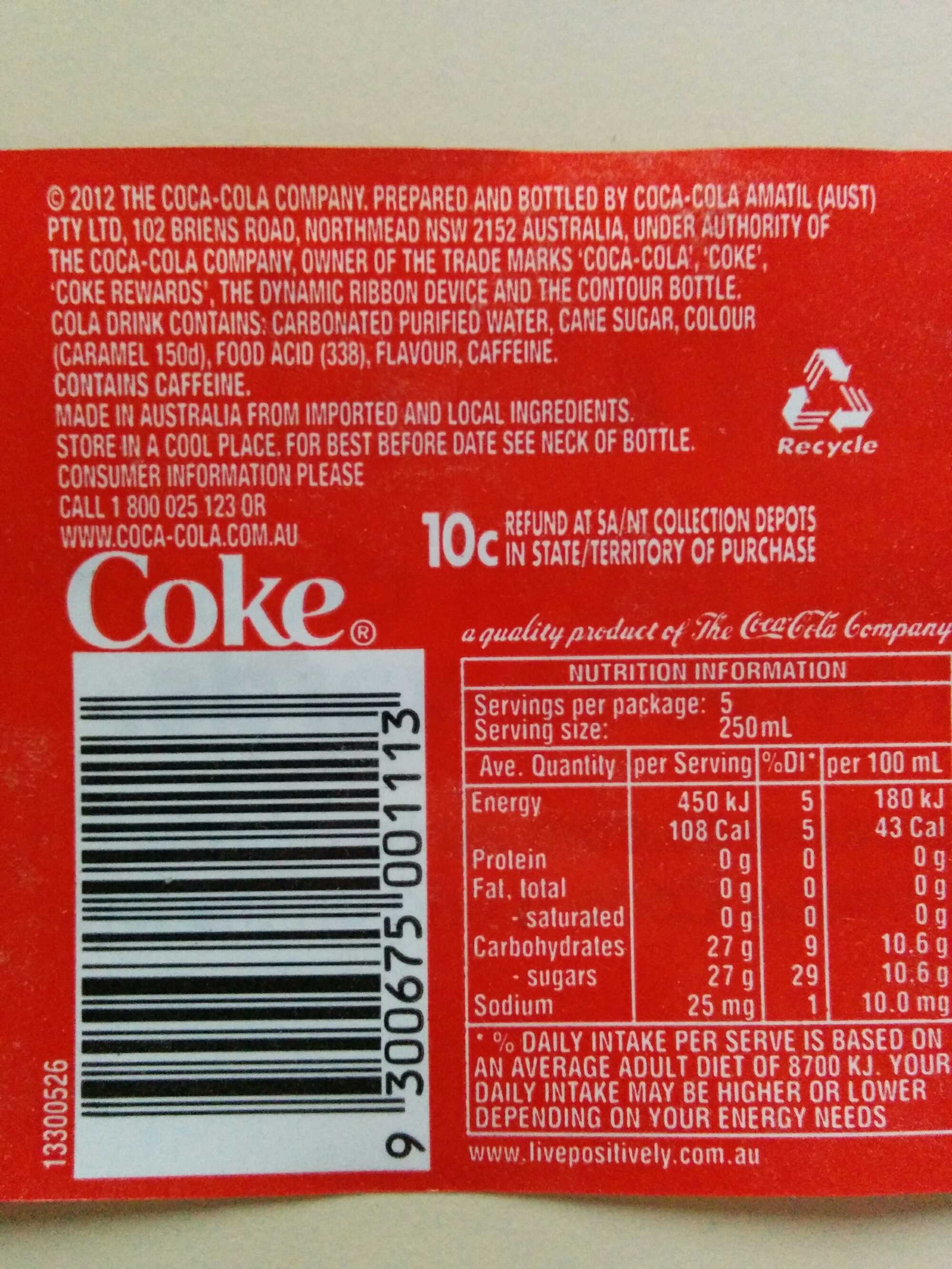 Coca Cola - Información nutricional - en