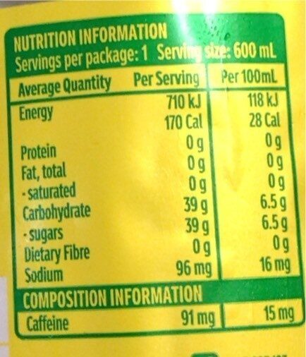 Sprite+ - Nutrition facts