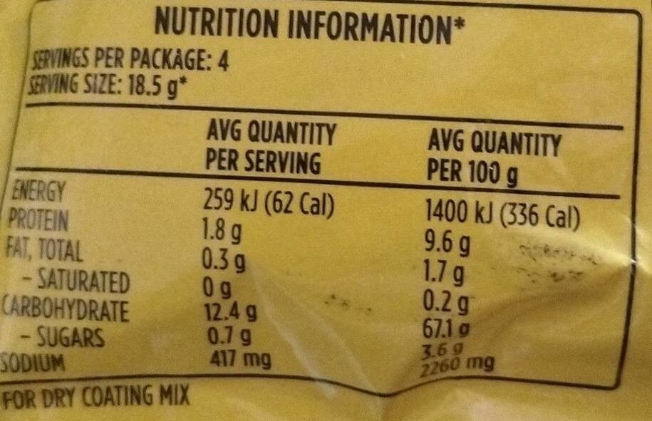 Coating mix for lightly seasoned fish - Nutrition facts