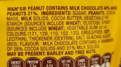 peanut M&M’s - Ingredients