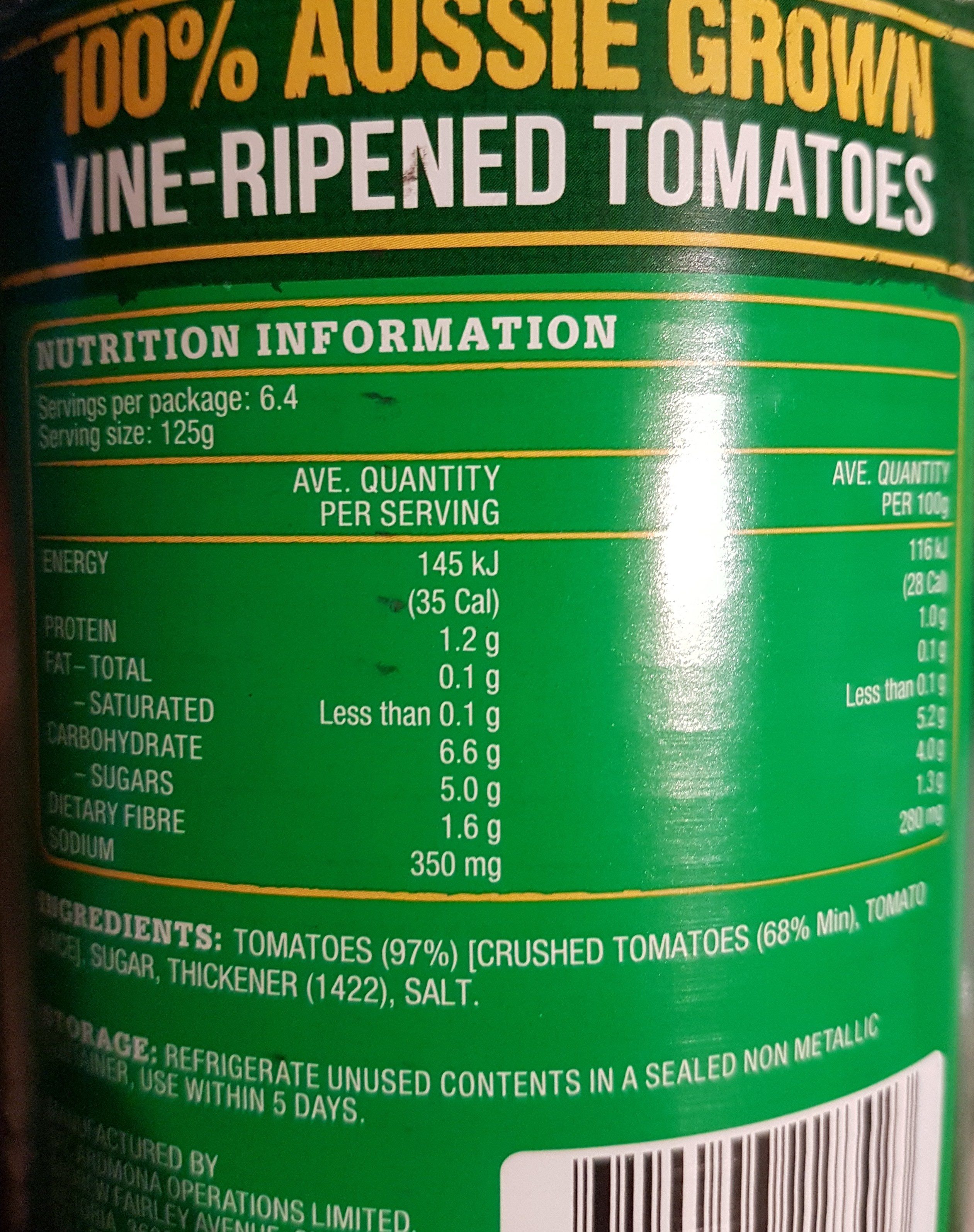 Crushed Tomatoes - Ingredients