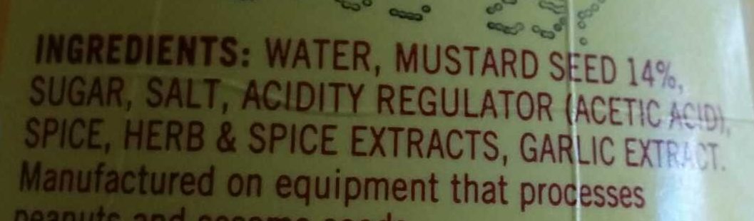 Mild American Mustard - Ingredients