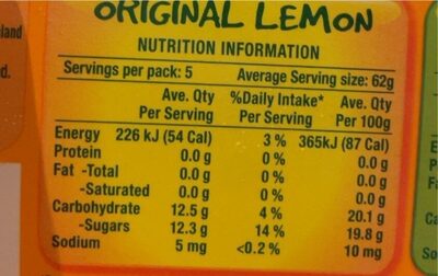 Calippo - Nutrition facts