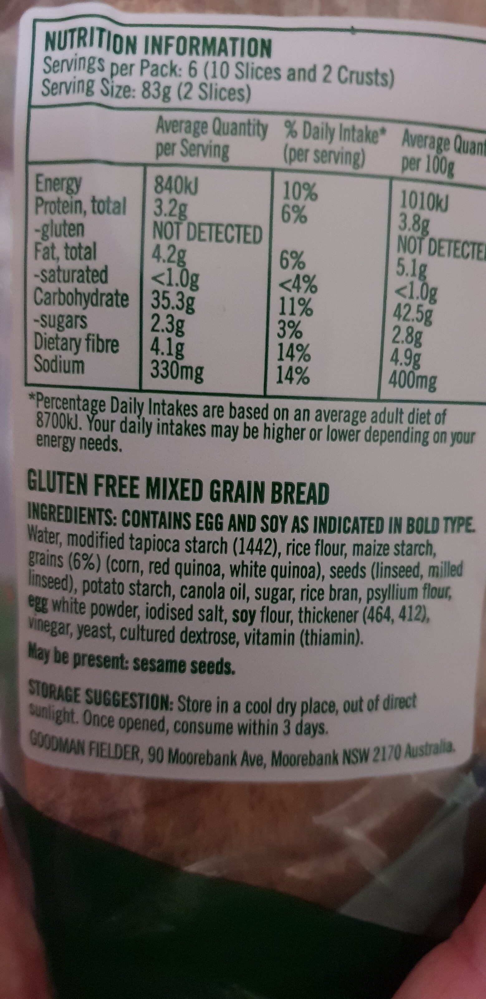 Gluten free mixed grain - Ingredients