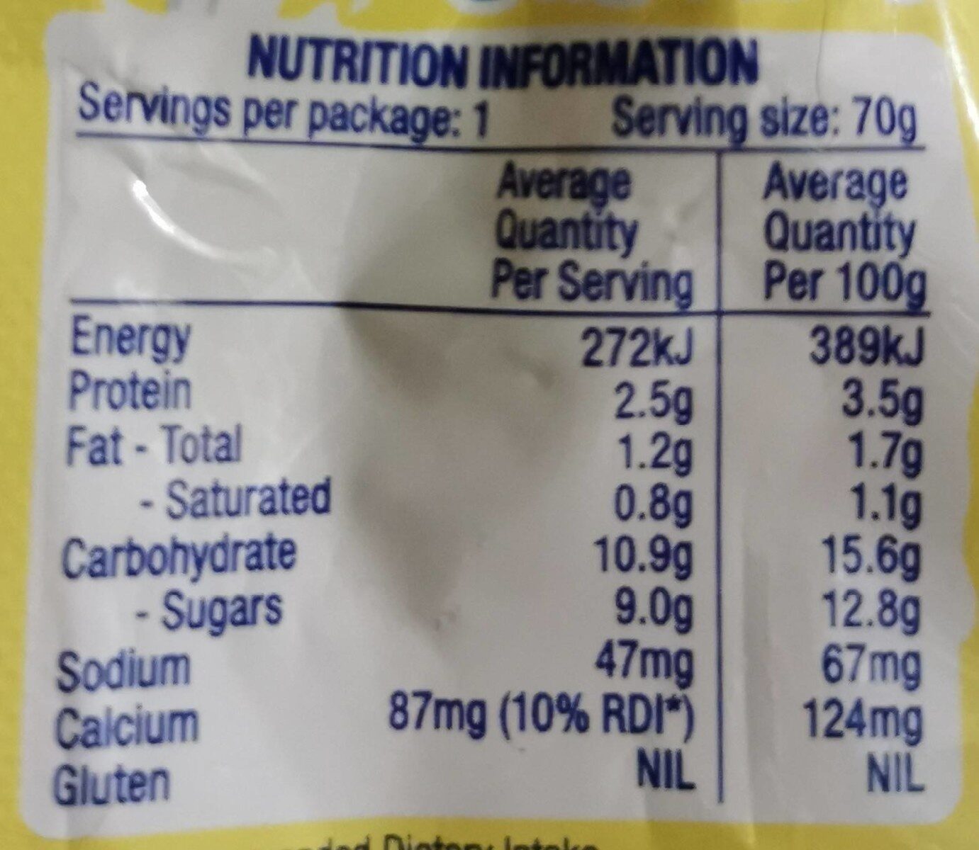 Blurts Vanilla Custard - Nutrition facts