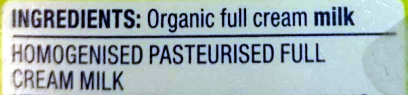 Pure Organic Homogenised Full Cream Milk - Ingredients