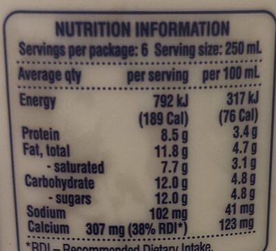 Gold Extra Creamy Full Cream Milk - Nutrition facts