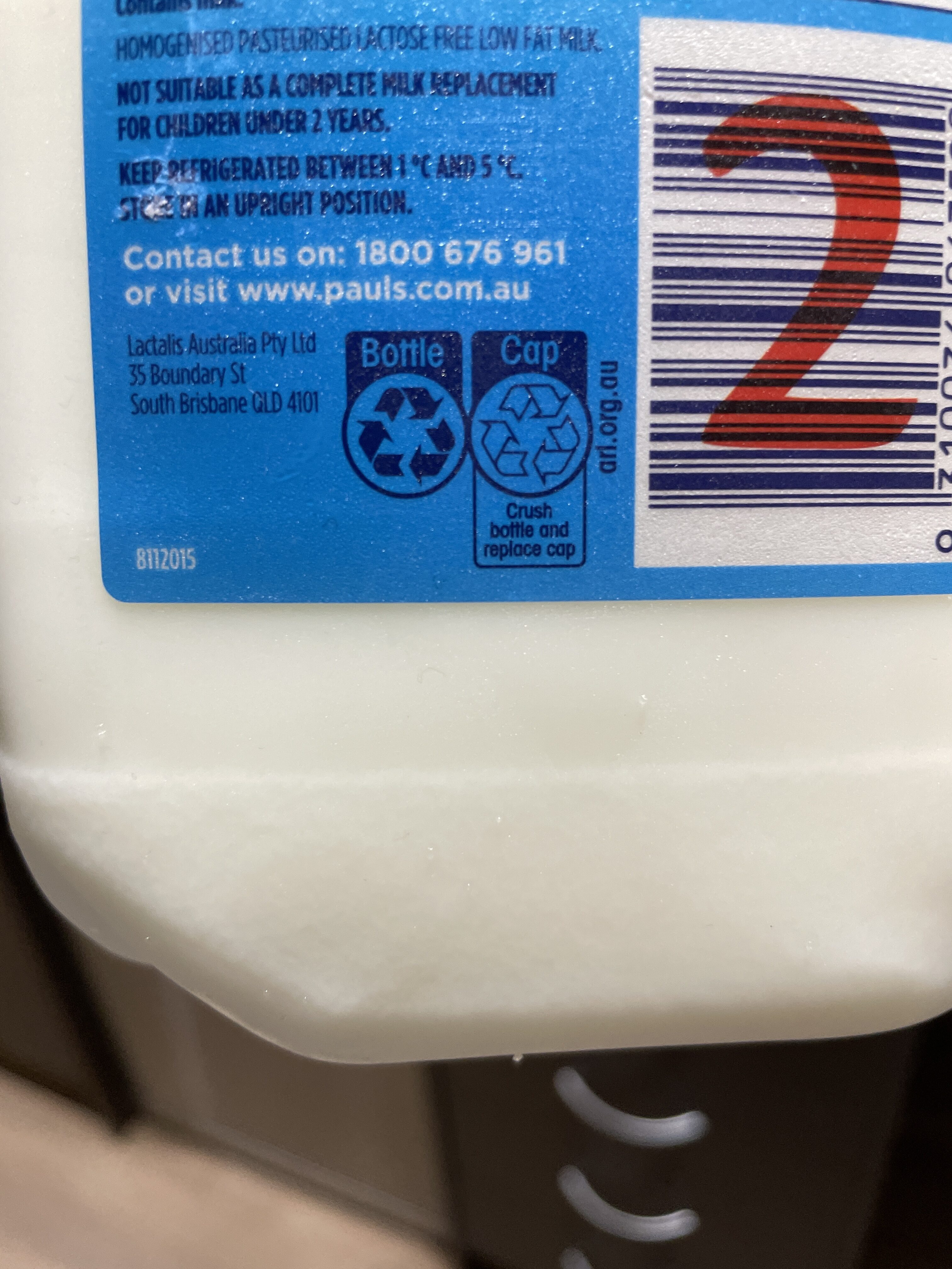 Paul’s zymil lactose free low fat milk - Recycling instructions and/or packaging information