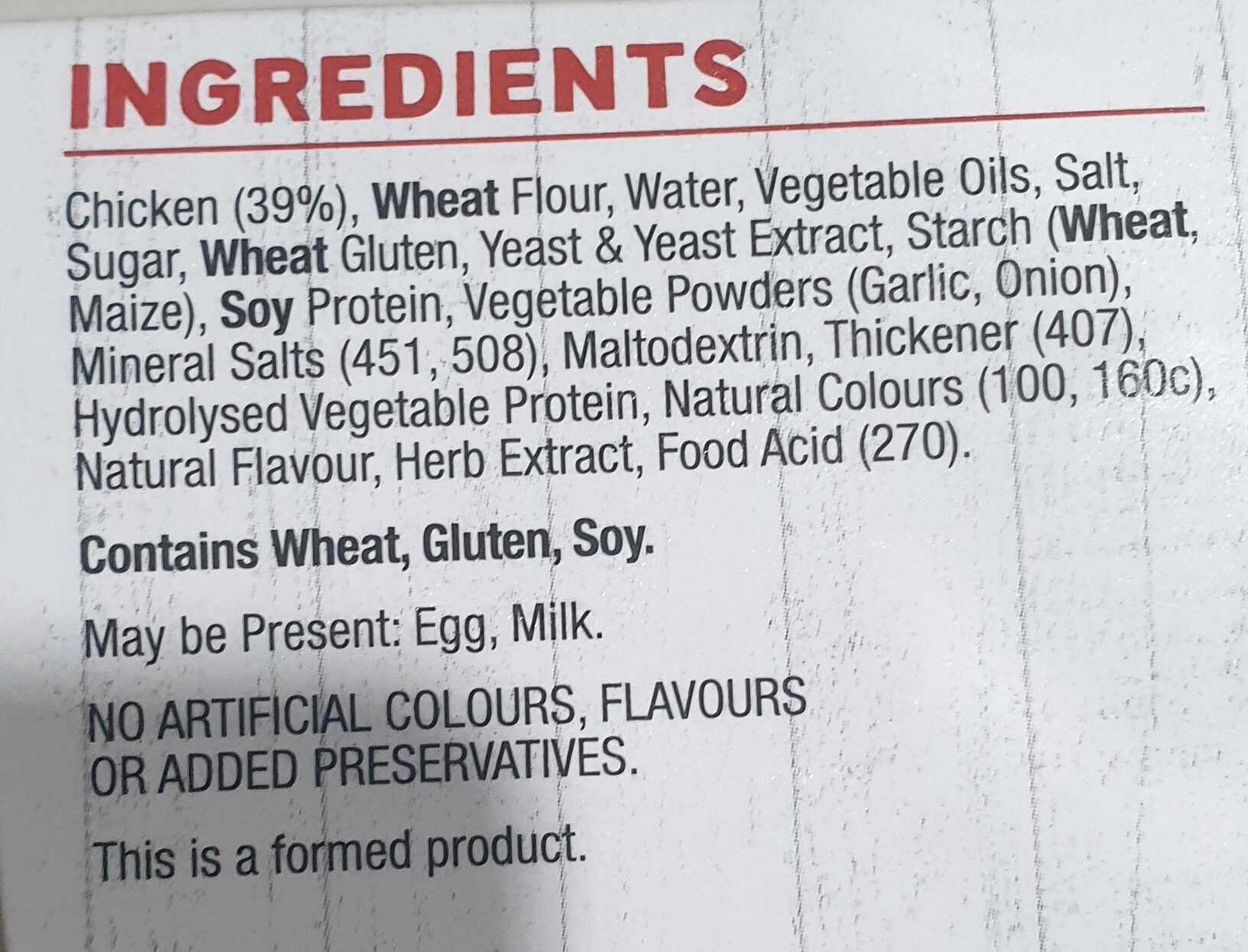 Chicken tenders - Ingredients