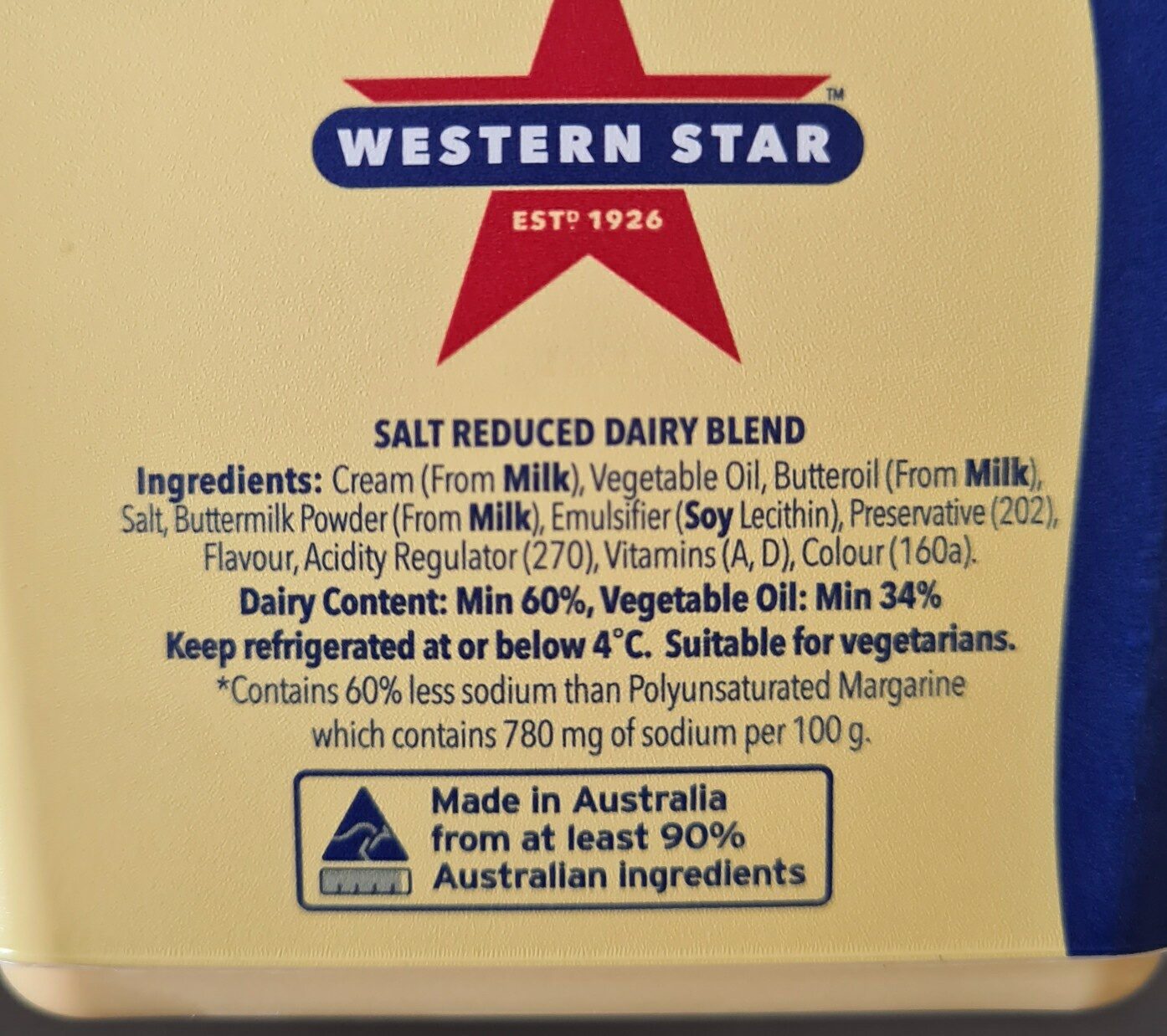 Salt Reduced Dairy Blend - Ingredients